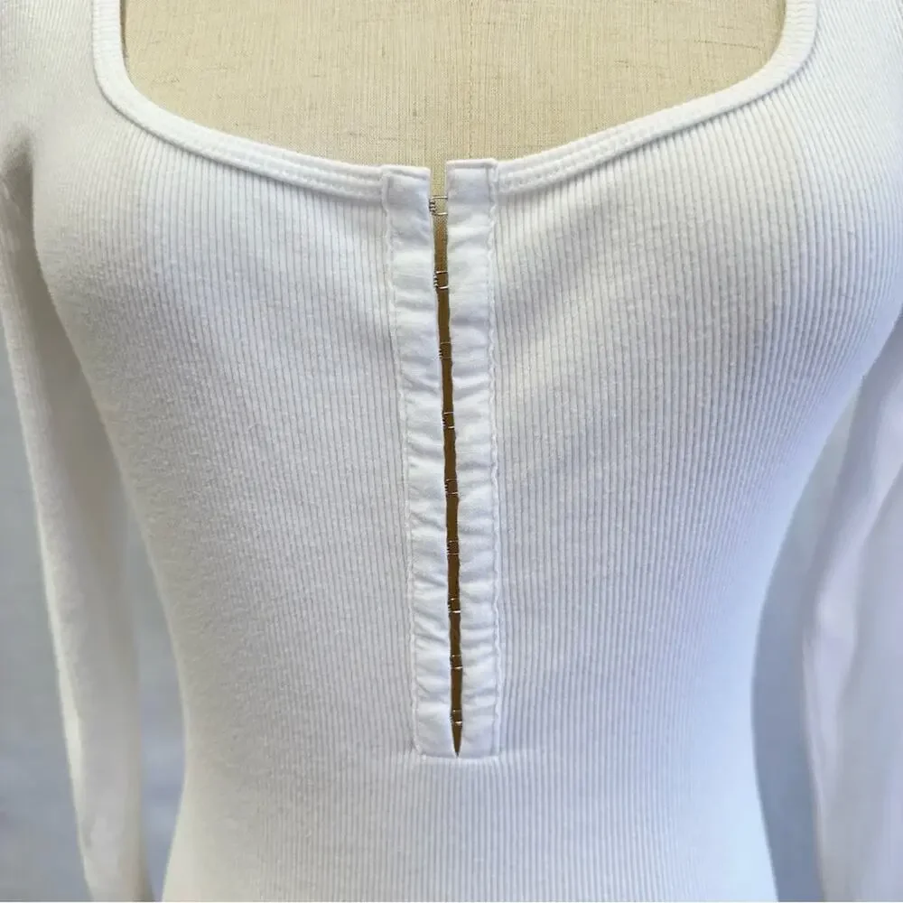 Abercrombie & Fitch‎ hook & eye henley long sleeve bodysuit white size small